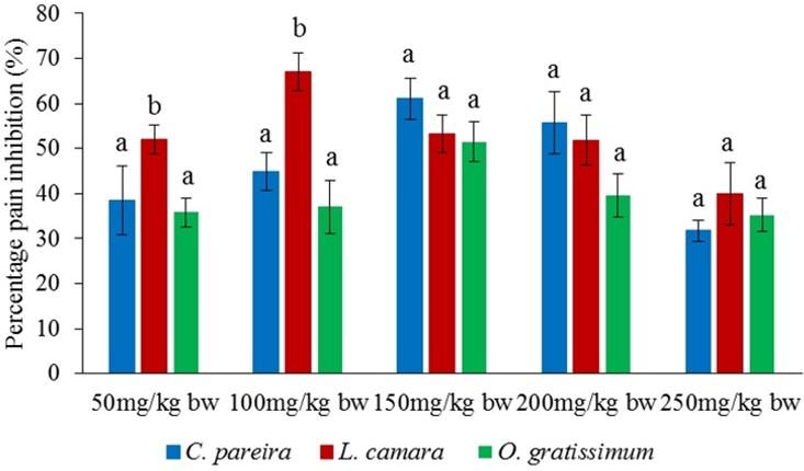 Antinociceptive potential of methanol leaf extracts of Cissampelos parreira (Linn), Lantana camara (Linn) and Ocimum gratissimum (African basil)